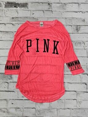 PINK Victoria's Secret Neon Pink Sheer Logo Top Size Medium